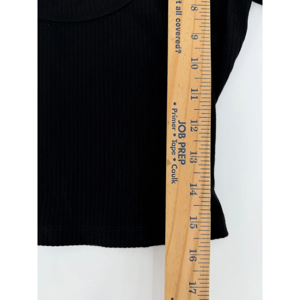 Reformation Black Ribbed Long Sleeve Scoop Neck Cropped Top Size S Small USA